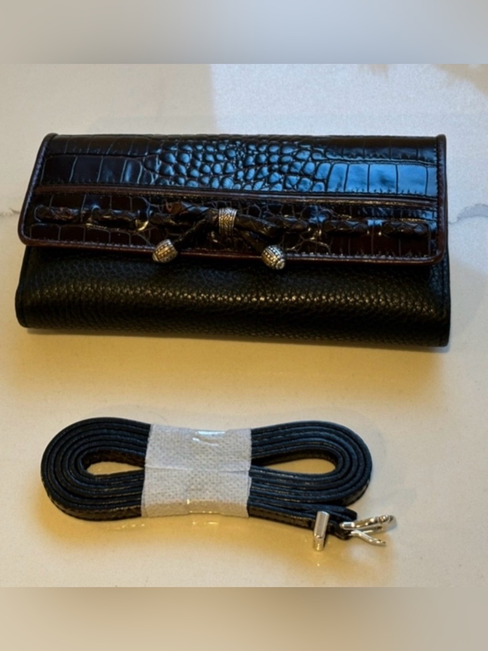 Brighton Convertible Crossbody Clutch Wallet Organizer Black Brown Checkbook
